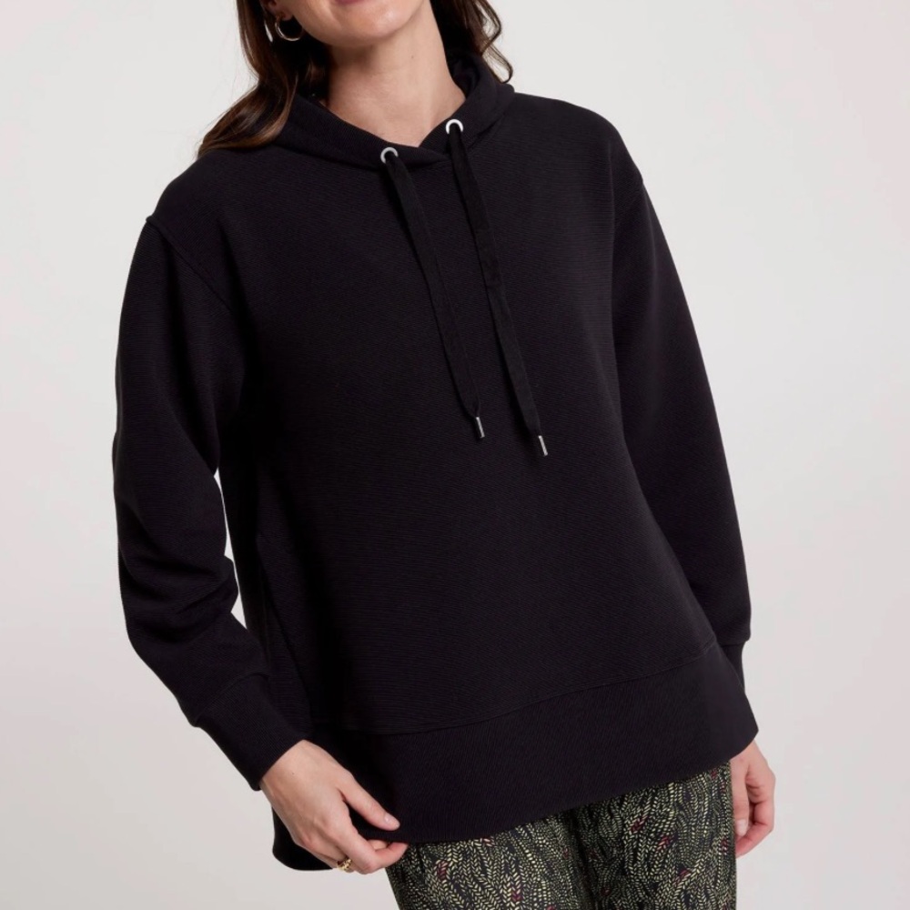 Calia Ottoman Oversized Side Slit Hoodie Womens Black Drawstring